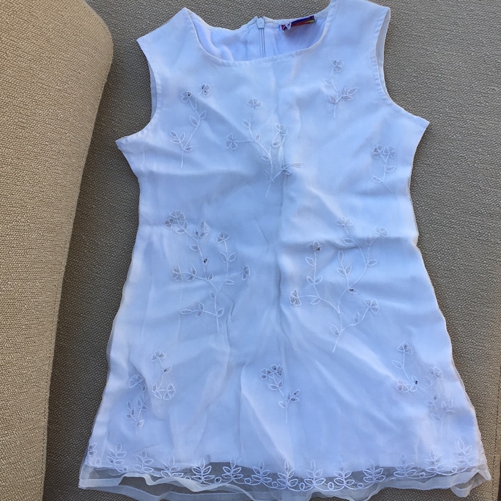 Girls White Beaded Embriodered Dress